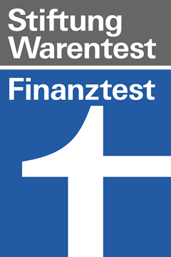 Finanztest-Logo mit Link auf Presseberichte